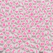 Xilitata Pink Letter Beads Alphabet 4×7mm(Round), White Bead