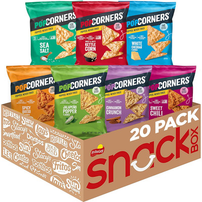 Popped Corn Chips, 7 Flavor Variety Snack Pack, 1 Oz Bags, (20 Pack), Gluten Fre