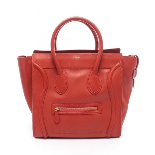 CELINE Luggage mini Shopper Tote Handbag leather Red Used Women
