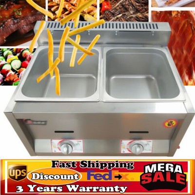 Commercial Propane Deep Fryer Countertop 12L Gas Fryer 2 Wells Stainless Steel
