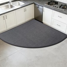 Corner Rug High Density 3d Weaving Linen-like Fabric L Shaped Rug Rubber Ba...