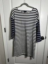 J Crew Navy/Cream Stripe Nautical Preppy Dress Womens Size XL 3/4 Sleeve