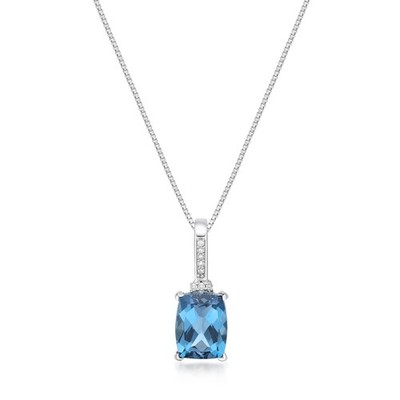 London Blautopas Kissen Anhänger 0,005 cttw 10K Diamant Weißgold
