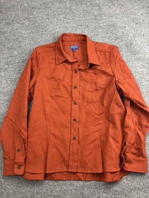 Pendleton Shirt Womens XL Orange 100% Wool Twill Button Front Long Sleeve Top