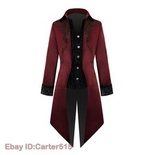 Men Gothic Tailcoat Long Suit Jacket Tops Tuxedo Victorian Frock Coats
