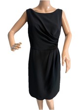 Talbots Womens Dress Size Petite 6 Solid Black Faux Wrap Ruched Career LBD