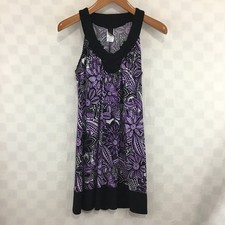 Wrapper Purple Black Floral Paisley Crochet Lace V-Neck Tunic Dress Medium