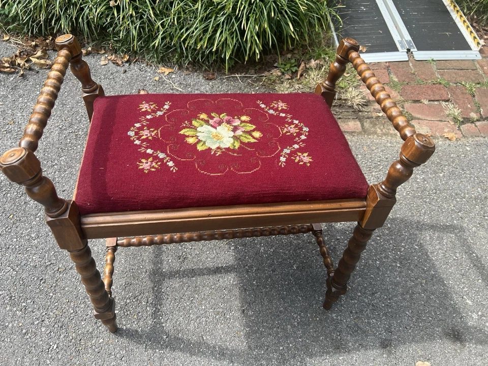 "Taburete de banco de tocador de piano floral de caoba 20"" madera torneada" Foto 3 de 4