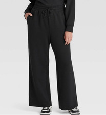 All In Motion Women s Relaxed High Rise Wide Leg Sandwash Ribbed Pants Black XL