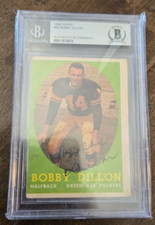 1958 TOPPS SIGNED CARD BOBBY DILLON GREEN BAY PACKERS TEXAS HOF # 32 BECKETT BAS