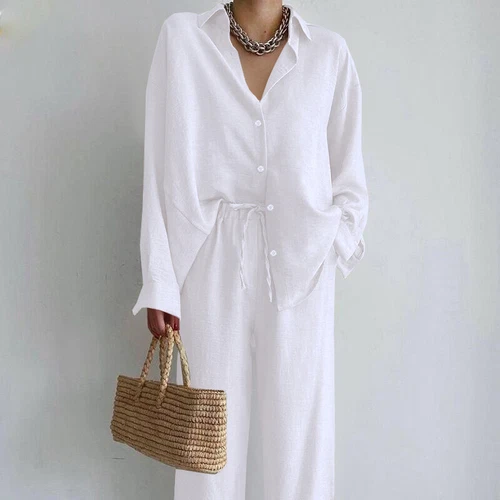 Damen Baggy Arbeit Reversausschnitt Damen 2 Stück Outfits Langarm Lounge Sets - Bild 10 von 35