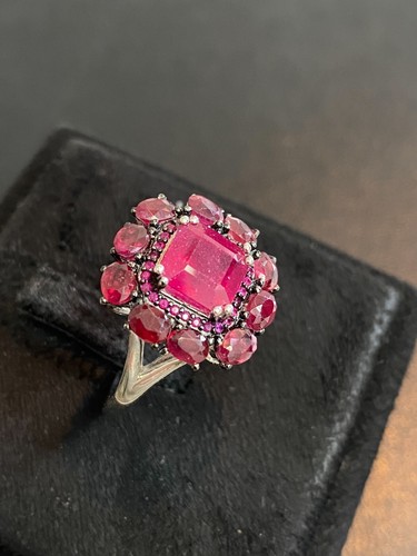 NATURAL RUBY 8X8 RUBY RUBY DIAMOND CUT STERLING SILVER 925 RING - 第 4/7 張圖片