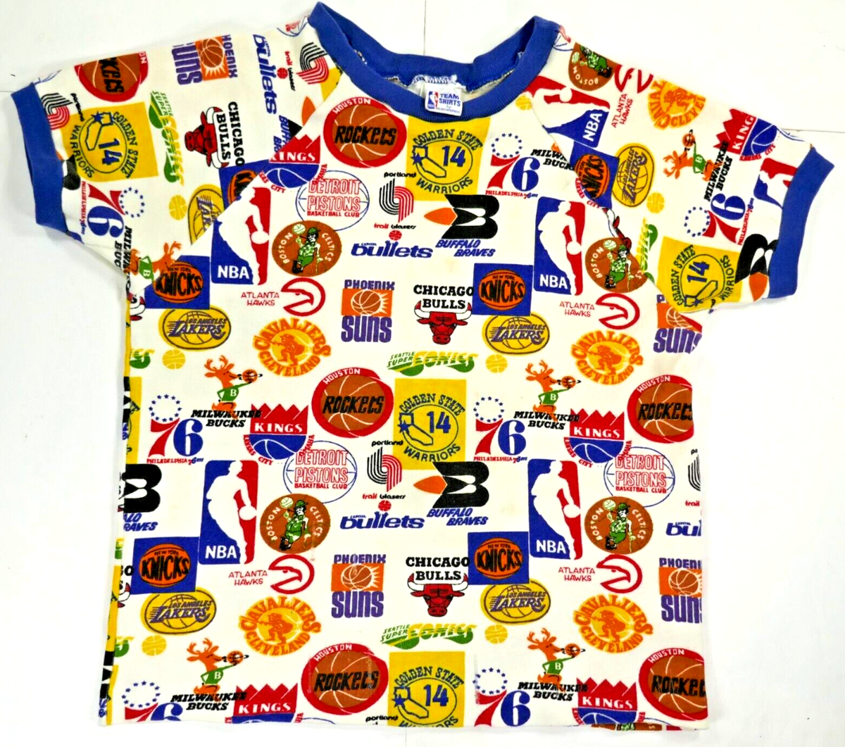 VINTAGE NBA BASKETBALL SHIRT DE-LEV 1969 KIDS T-SHIRT AUTHENTIC NBA LOGOS  RINGER