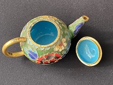 Mini Cloisonné Teapot Brass Enamel Retro Hand Painted Floral Metal Multicolour