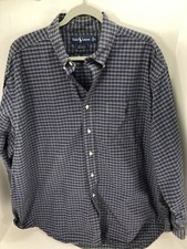 Ralph Lauren Big Shirt Men XL Blue Check Button Long Sleeve Heavy Cotton VTG