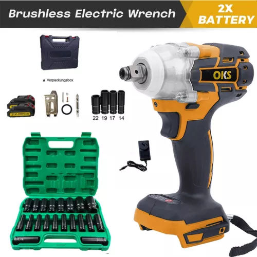 1/2" 21v Electric Wrench Cordless Brushless Impact Rattle Gun Drill Kit Battery