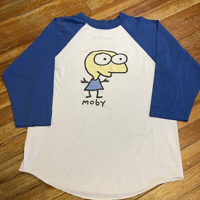 Vintage 90s MOBY T-Shirt Raglan Large Little Idiot Electronic Pop Rock Band Tour