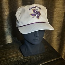 Vintage 1980’s Strohm MARBLE FALLS MUSTANGS White Snapback Hat Cap MADE IN USA
