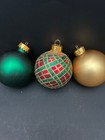 Set Of 3 Christmas Tree Baubles Gold Green Red Glitter Ornaments Holiday Decor