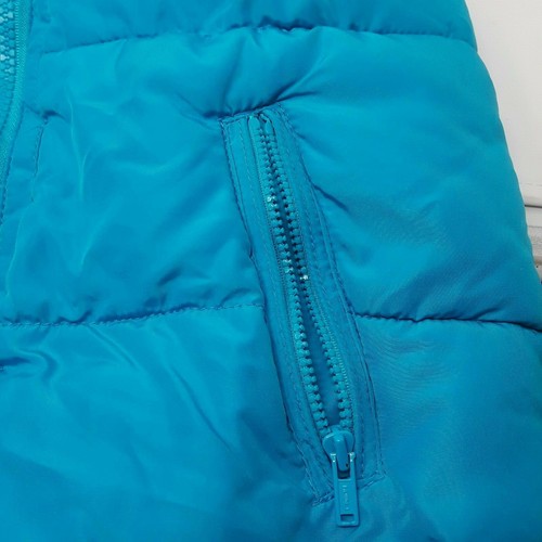 JUSTICE Blue Puffer Puffy Sleeveless Jacket Vest Detachable Fur Hood Size 6/7 - Picture 8 of 12