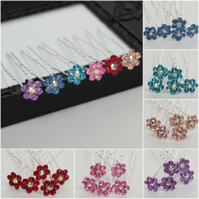 5 Haarnadeln mit Strass Blüten Design in diversen Farben Hairpins Haarschmuck