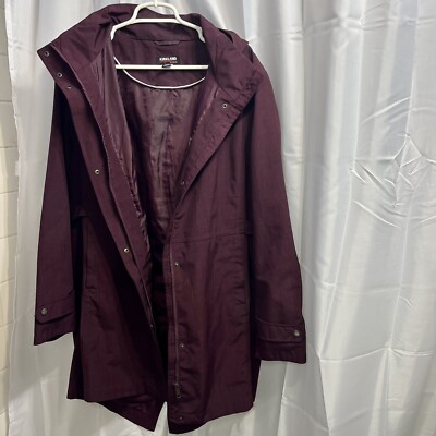 Women's Kirkland Signature Burgundy Trench Coat Zipper With Hood