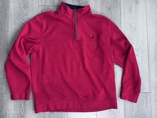 Nautica Men's Size Large Red Fleece Long Sleeve 1/4 Zip Pullover Sweatshirt Logo