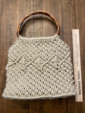 Vintage Macrame Purse Handbag Bamboo Handle Cottagecore Grannycore