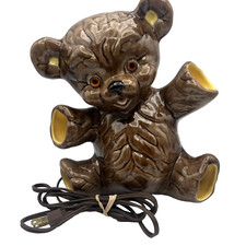 Vintage Hobbyist Brown Teddy Bear Night Light Lamp Hand-Painted Ceramic READ