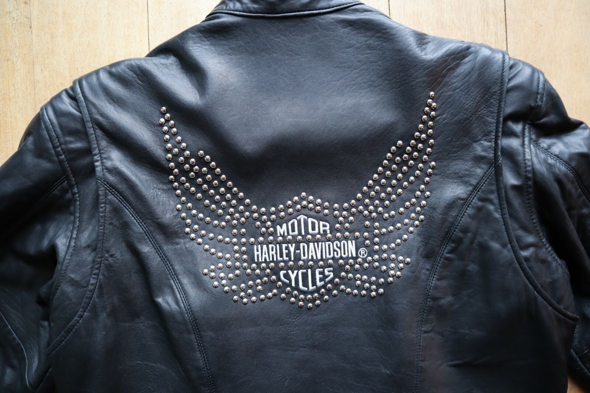 ジャケット・アウター Harley-Davidson Studs Leather Jacket Black Leather Lined HARLEY DAVIDSON Jacket Silver Metal