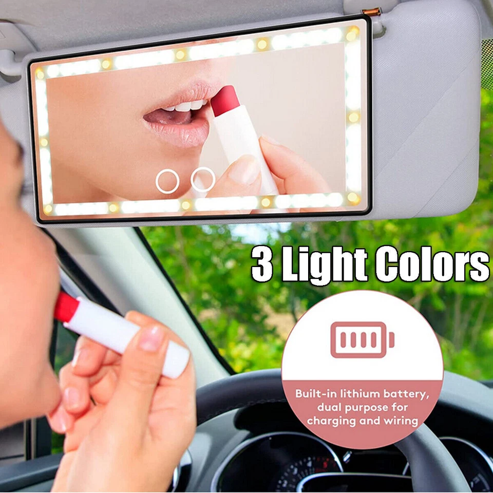 Espejo de maquillaje tocador para parasol LED ajustable para automóvil + 3 modos de luz lámpara universal Foto 3 de 4