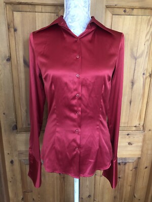 Hawes Curtis Hipster Red Satin Feel Fitted Blouse Shirt UK 10