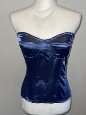 PrettyLittleThing Brand New Corset Top Sz 6 Blue Satin Strapless Sweetheart