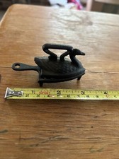 Miniature Cast Iron 2.25"x1.25" SWAN SAD IRON w/ 3" TRIVET, Salesman Sample, Toy