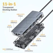 IDsonix USB C Hub 11-in-1 Docking station Splitter 100W PD SD TF Ports Adapter