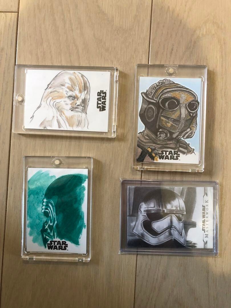 topps star war sketch スケッチカード Topps Star Wars 1/1 Sketch Card -set of 4 w/o Holders Used F