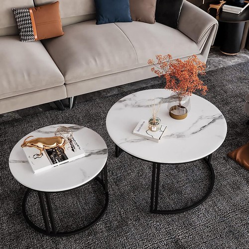 UNHO High-end Sintered Stone Stacking Coffee Table Living Room Center Table 2PCS - Picture 4 of 18