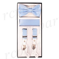 New Y back Men's Vesuvio Napoli Suspenders Bowtie Hankie light blue wedding prom