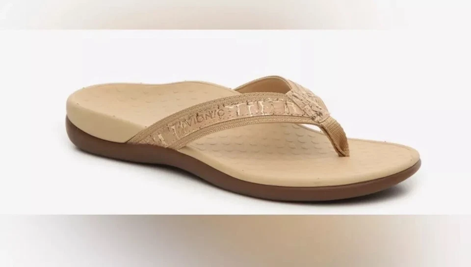 Mujer-Vionic-Orthaheel-Tide-II-Flip-Flop-Sandalia TIDE II Corcho Dorado Talla 11 Nuevo Foto 3 de 4