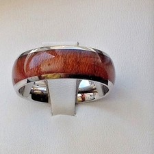 8MM STAINLESS STEEL BROWN WOOD MAN'S WEDDING ANNIVERSARY BAND RING SIZE 9-13.5