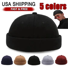 Retro Brimless Men Hat Skull cap Sailor Cap Beanie Rolled Cuff Adjustable Paint