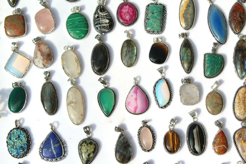 Эксклюзив!! Лот кулонов из 25 шт. с покрытием из стерлингового серебра 925 пробы агат и смесь драгоценных камней - Изображение 4 из 4