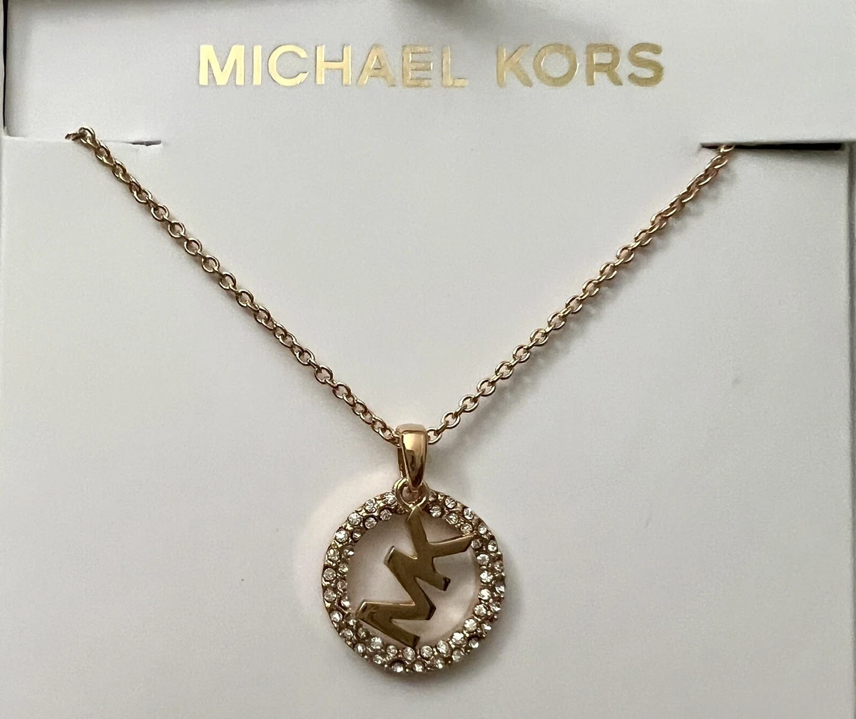 NWT Michael Kors MKJX7327791 Rose Gold Tone Brass Pave Round Logo