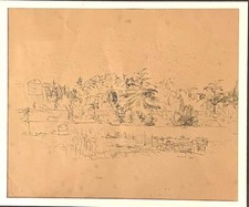 GIOVANNI OMICCIOLI - 1942 -  paesaggio china su carta - scuola romana