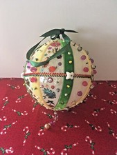 Vintage Christmas Bead Sequin Ornament Handmade Oversize 7"H Push-Pin