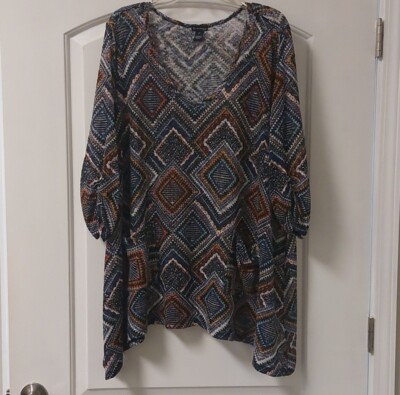 New Directions Multi Color Geometric Print Knit Tunic Top Plus Sz 2X
