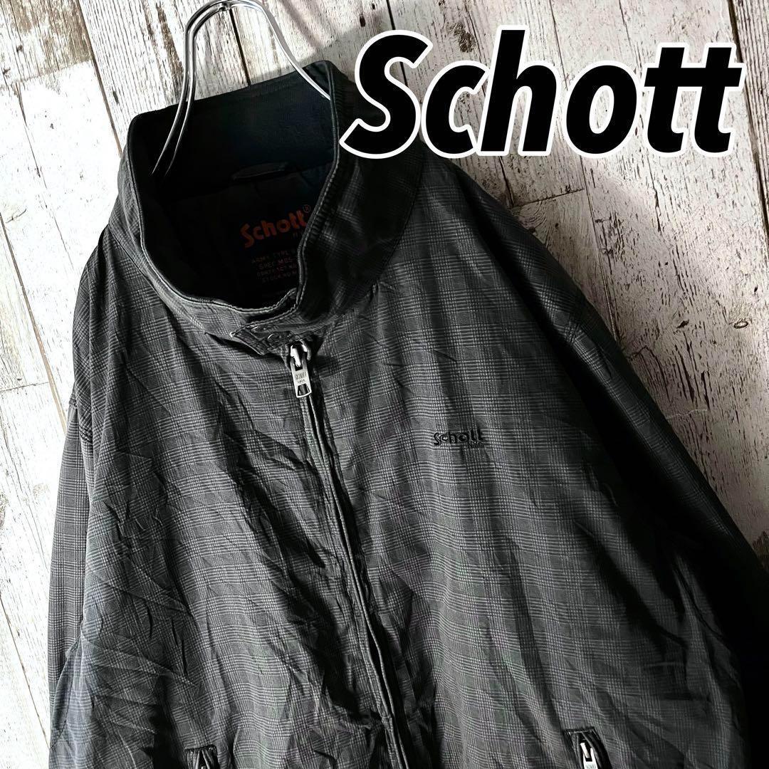 Men size L Blouson Schott Jacket Check Embroidered Logo Quilted Charcoal Vintage