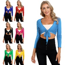 Damen Bauchtanz Kostüm Oberteil Langarm Jäckchen Binden Top Knoten Shirts Bluse