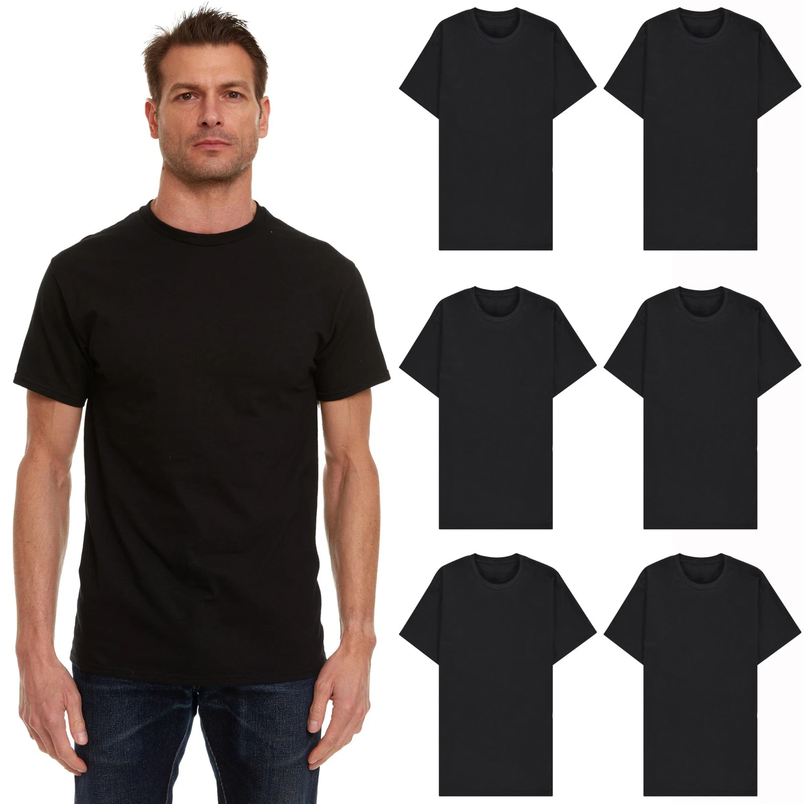 BILLIONHATS 6 Pack Men's Solid Colors Cotton T-Shirts Short Sleeve Lightweight