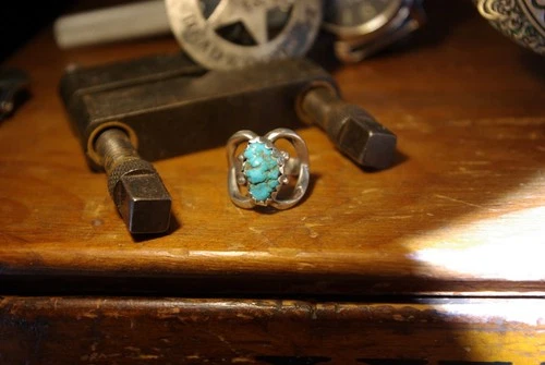 1940-50s  Vintage Sz 6 Navajo Ingot /Coin Silver & Turquoise Sand Cast Ring